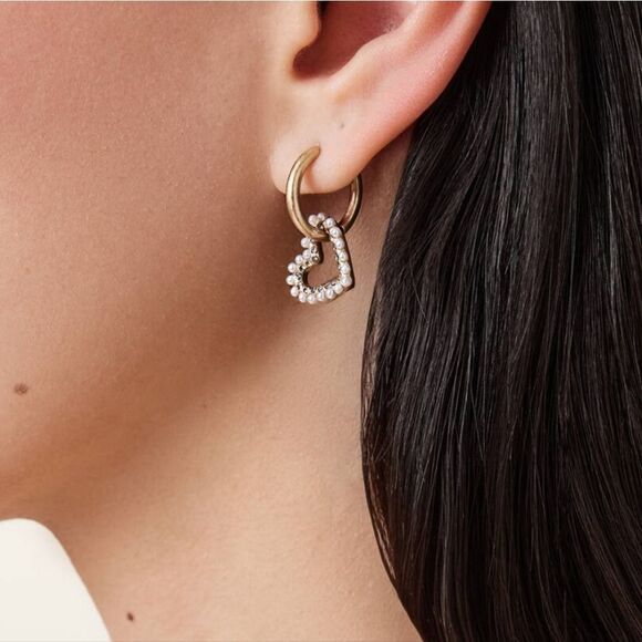 All-Saints Vida Heart Bead Embellished Hoop Earrings - Picture 5 of 10